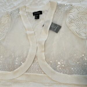 JENNY white cute little lace sequence sweater size L New
